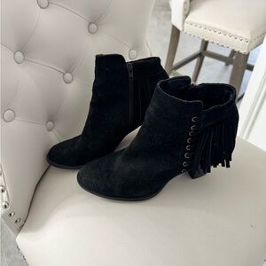 Sofft Black Suede Ankle Boots with Fringe